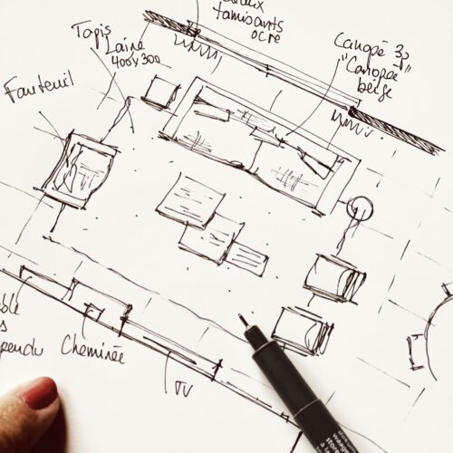 Croquis réalisé pendant une séance coup d'pouce déco chez un particulier.